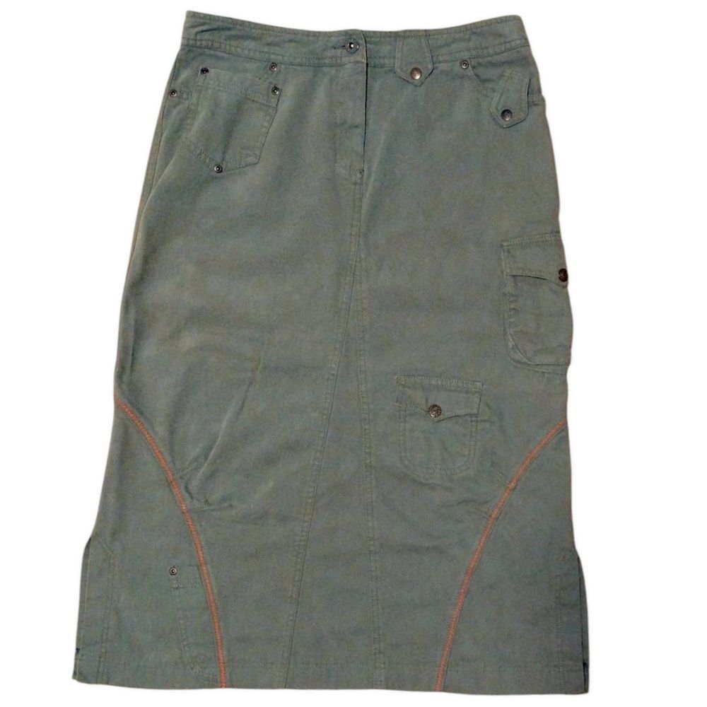 Oilily Green Cargo Pencil Skirt, Size US 8-10 / EU 40, Green with Red Detail